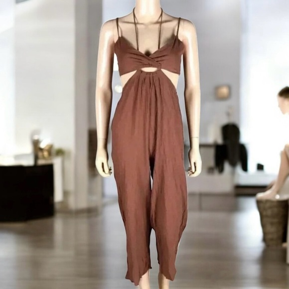 Lush Cut Out Jumpsuit Espresso Brown Boho Size S Small - Picture 1 of 10